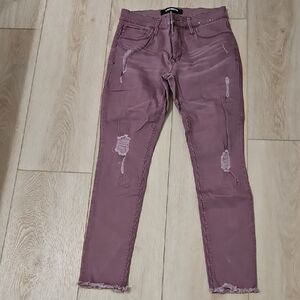 Express Stretch Distressed Mauve/Cranberry Ankle Legging